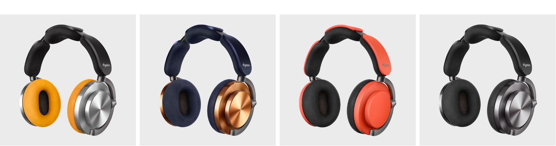 The four key colour combinations of the Dyson OnTrac headphones.