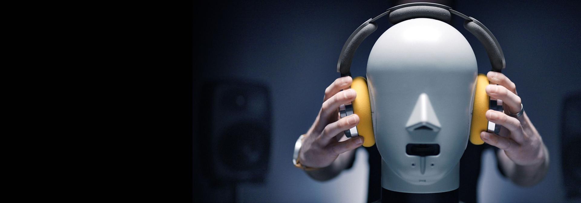 The Dyson OnTrac wireless headphones are tested for ergonomics in a Dyson lab.
