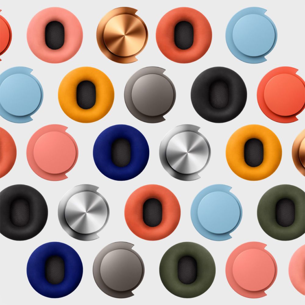 A selection of cap and cushion colours for the Dyson OnTrac wireless headphones
