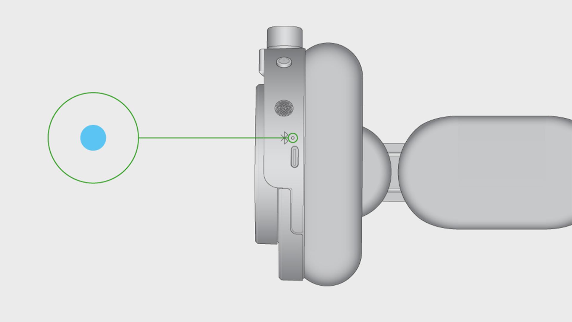 A drawing demonstrating how the Dyson OnTrac LED operates when Bluetooth successfully connects.