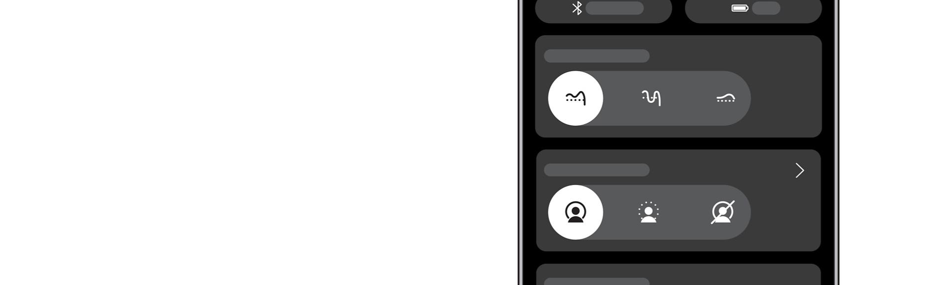 A phone screen showing the ANC modes for the Dyson OnTrac headphones on the MyDyson app.