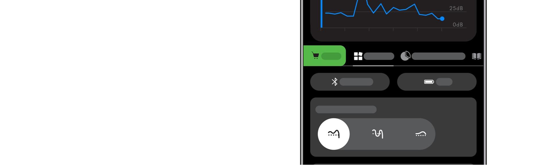A phone screen showing the EQ settings for the Dyson OnTrac headphones on the MyDyson app.