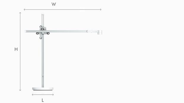 Illustration of Dyson Lightcycle task light white dimensions