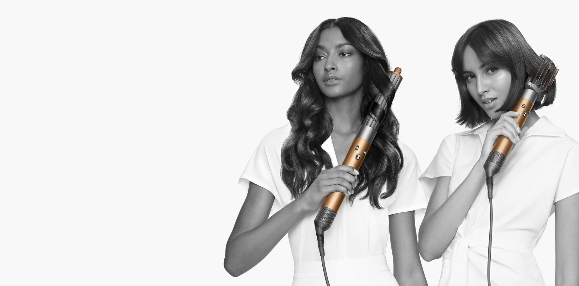 Models using the Dyson Airwrap to style their hair