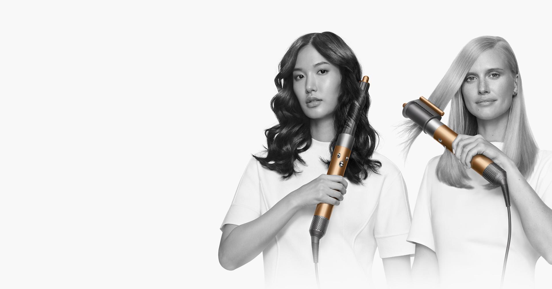 Models using the Dyson Airwrap to style their hair