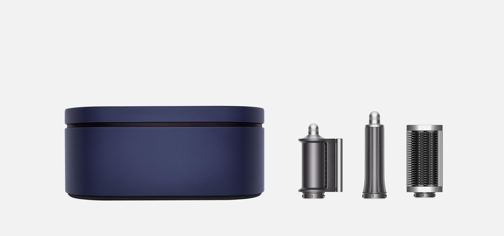 Dyson Airwrap case in Prussian blue with accessories and attachments