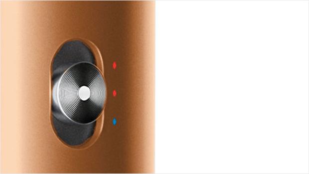 Close-up of heat control button on Dyson Airwrap