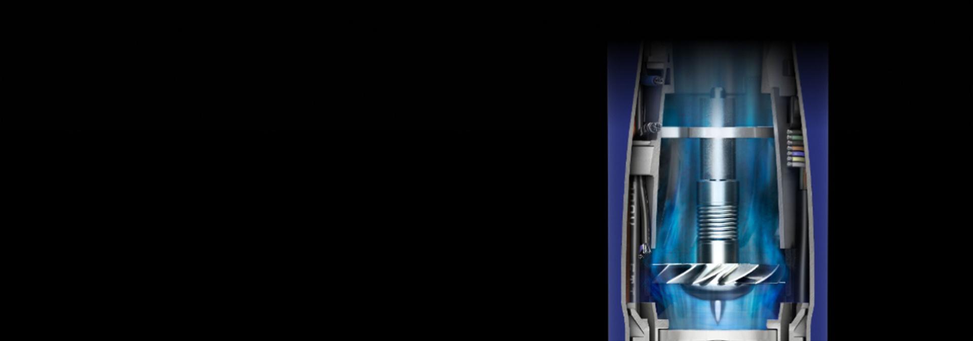 Cutaway of a Dyson digital motor creating airflow within an airwrap machine.