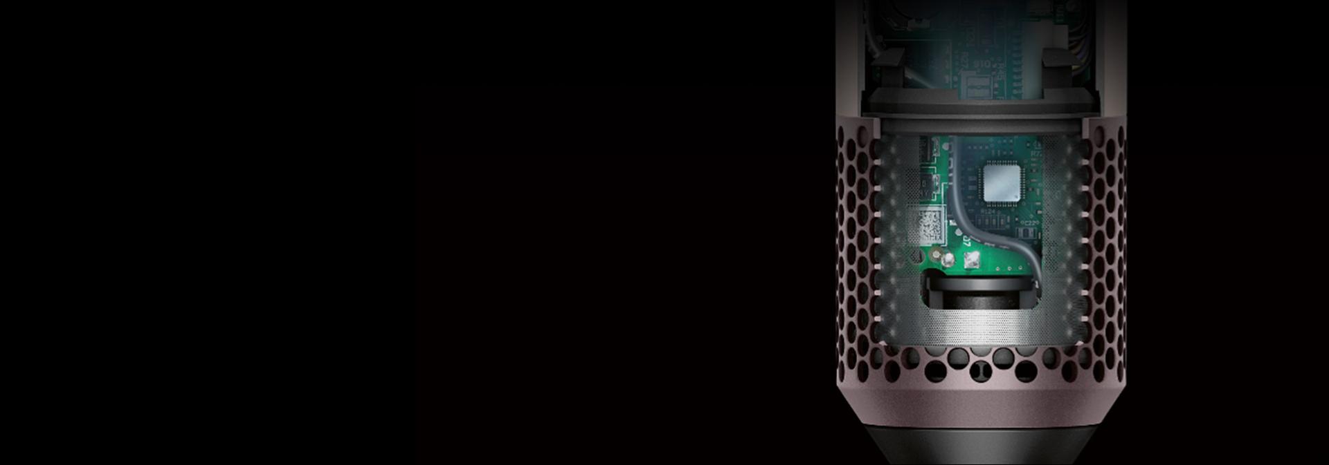 Cutaway graphic showing the heat control technology within the Dyson Airwrap i.d. multi-styler and dryer.