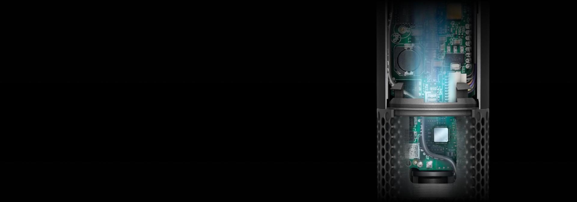 Secțiune transversală care arată tehnologia de control a căldurii din aparatul de coafat și uscător de păr Dyson Airwrap i.d.