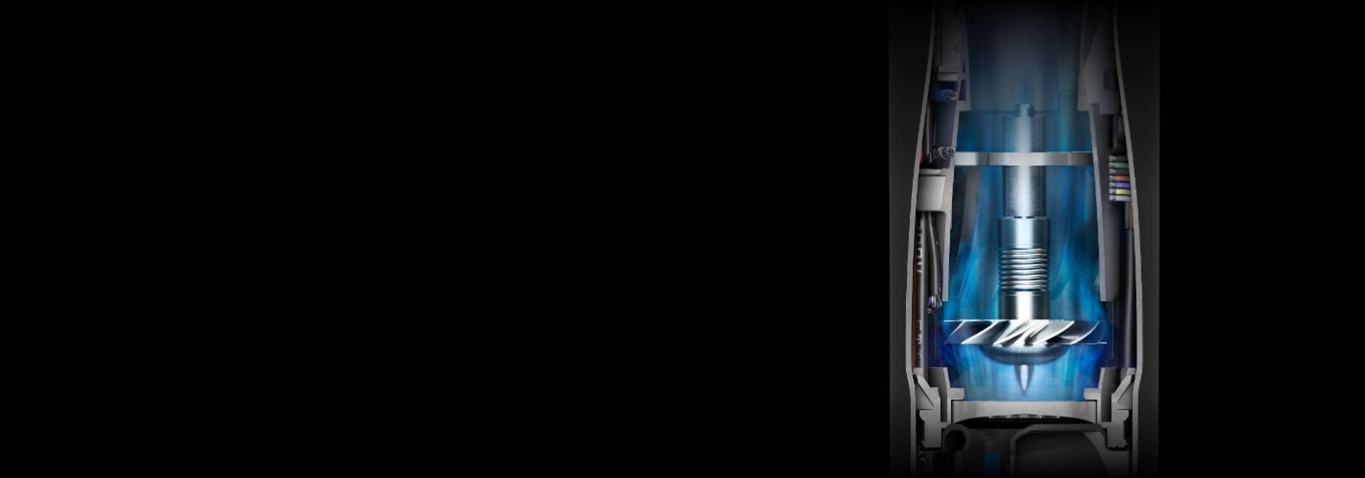 Secțiune transversală care arată motorul Dyson Hyperdymium în aparatul de coafat și uscător de păr Dyson Airwrap i.d.