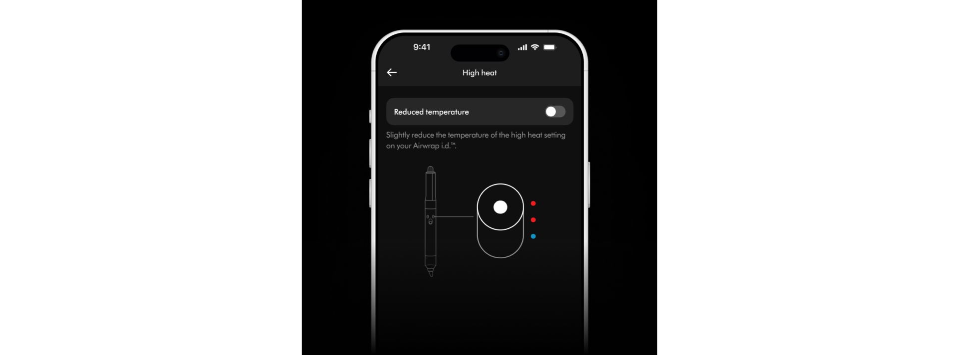 Mobile phone screen showing how heat settings can be adjusted.