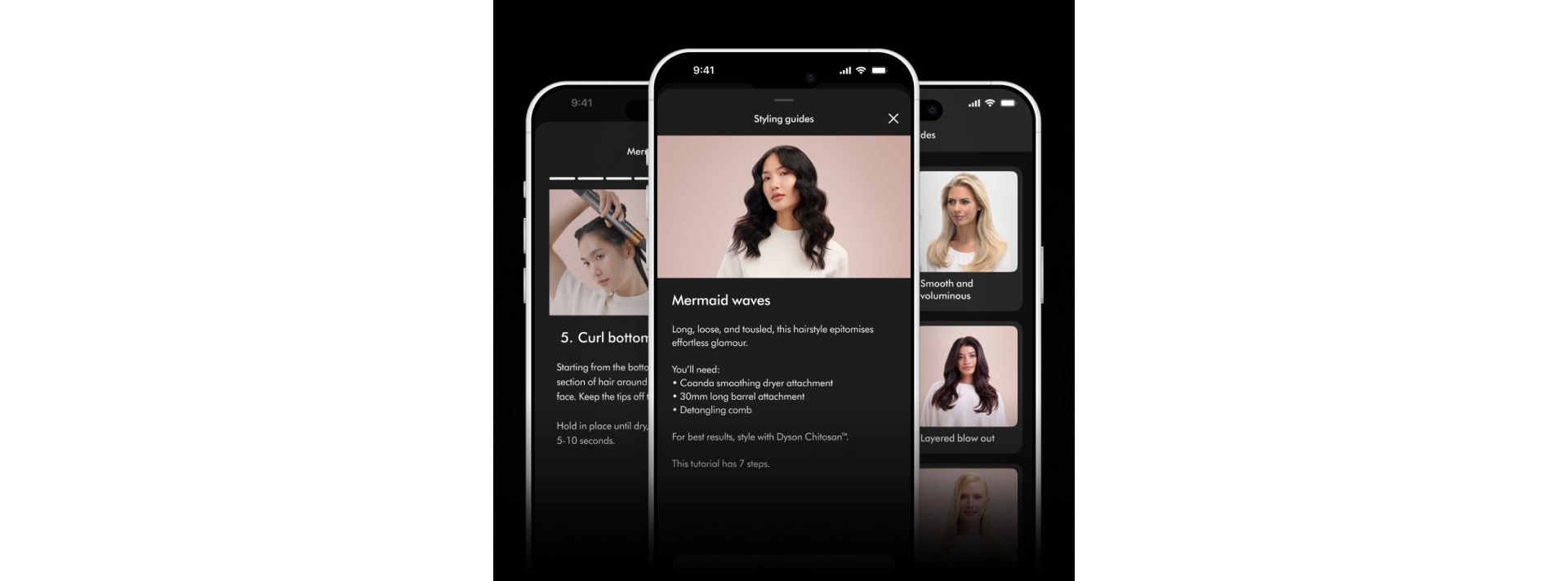 Mobile phone screen shows before and after images of hair styling.