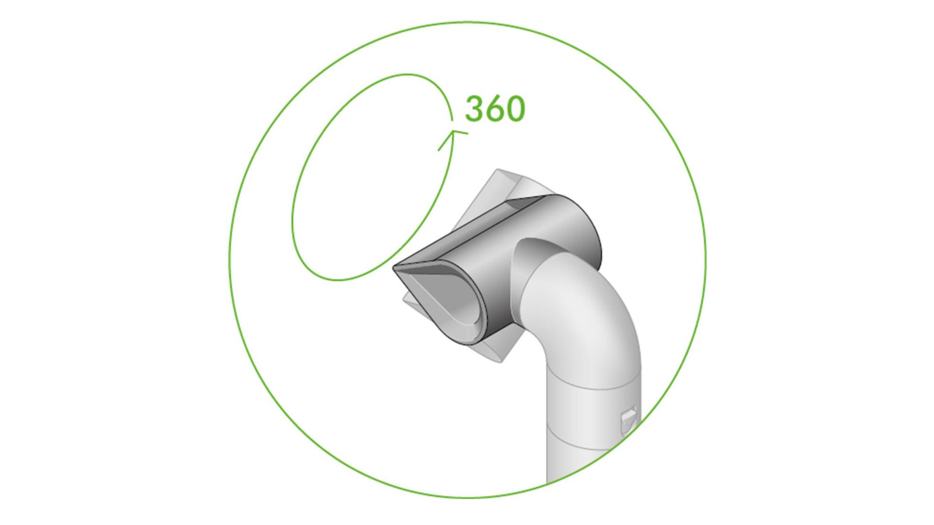 블레이드 콘센트레이터 스타일링 툴의 360° 회전 기능이 강조 표시된 이미지.