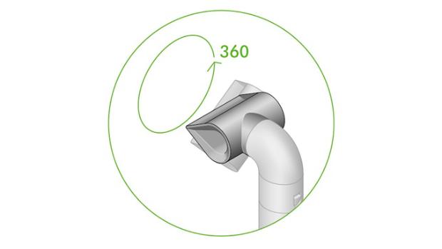 Podkreślona możliwość obrotu koncentratora o 360°.