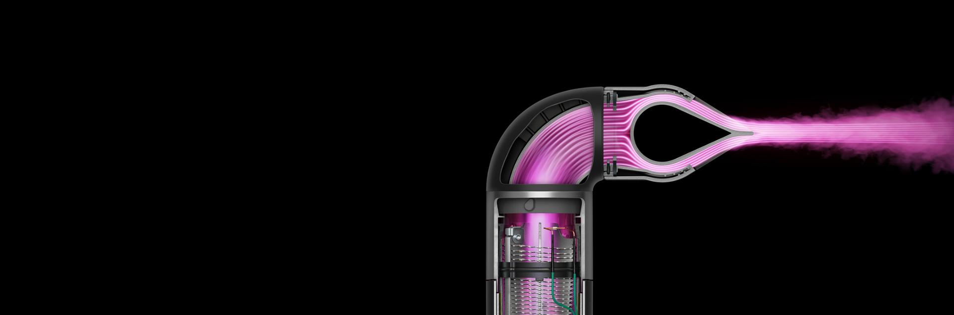 공기 흐름 모습이 강조 표시된 다이슨 에어랩 블레이드 콘센트레이터 스타일링 툴 이미지