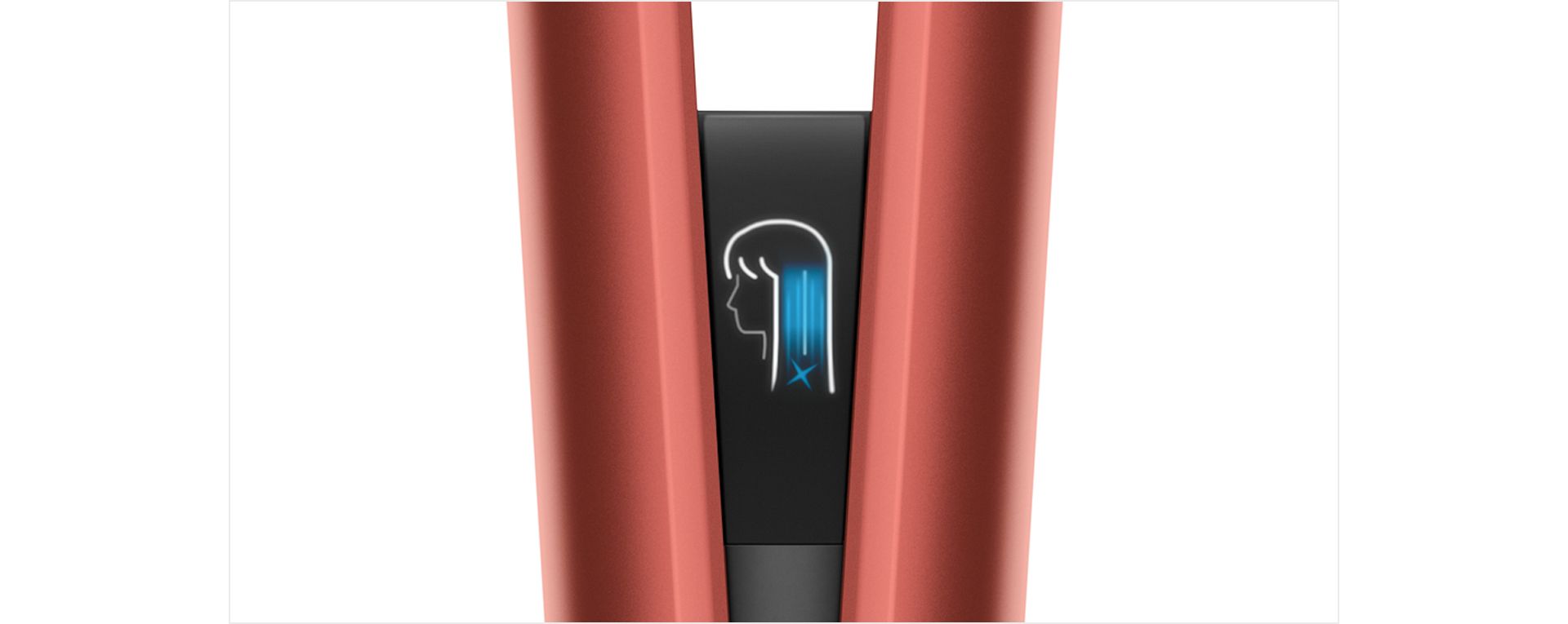 Dyson Airstrait'in Soğuk hava modunu gösteren LCD ekranının yakından görünümü.