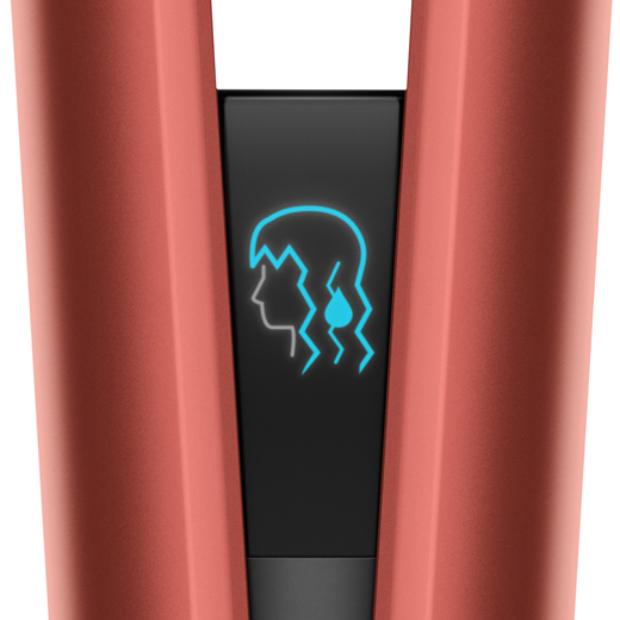 Dyson Airstrait'in ıslak mod simgesini gösteren LCD ekranının yakından görünümü.