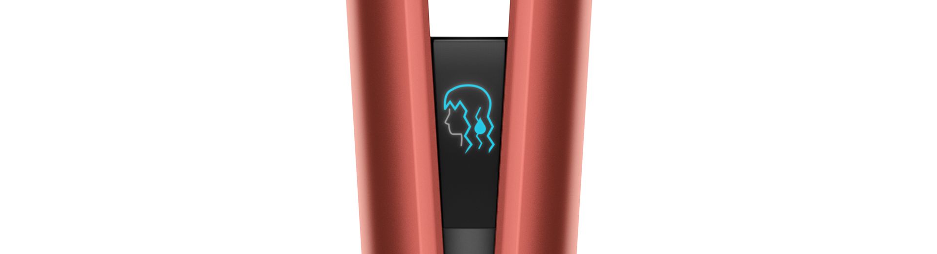 Dyson Airstrait'in ıslak mod simgesini gösteren LCD ekranının yakından görünümü.