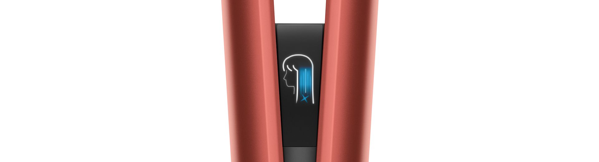 Seçilen ayarları gösteren Dyson Airstrait'in LCD ekranının yakından görünümü.