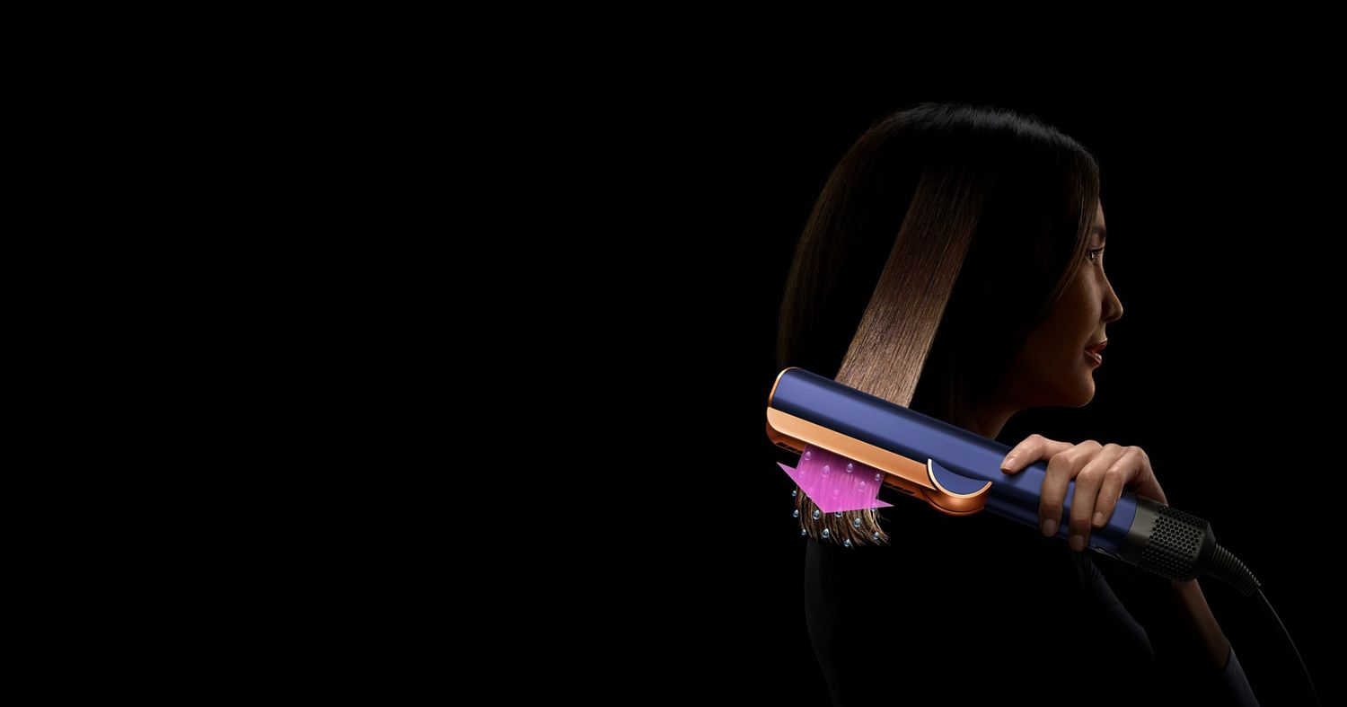 Dyson Corrale hair straightener in Vinca blue and Rosé.