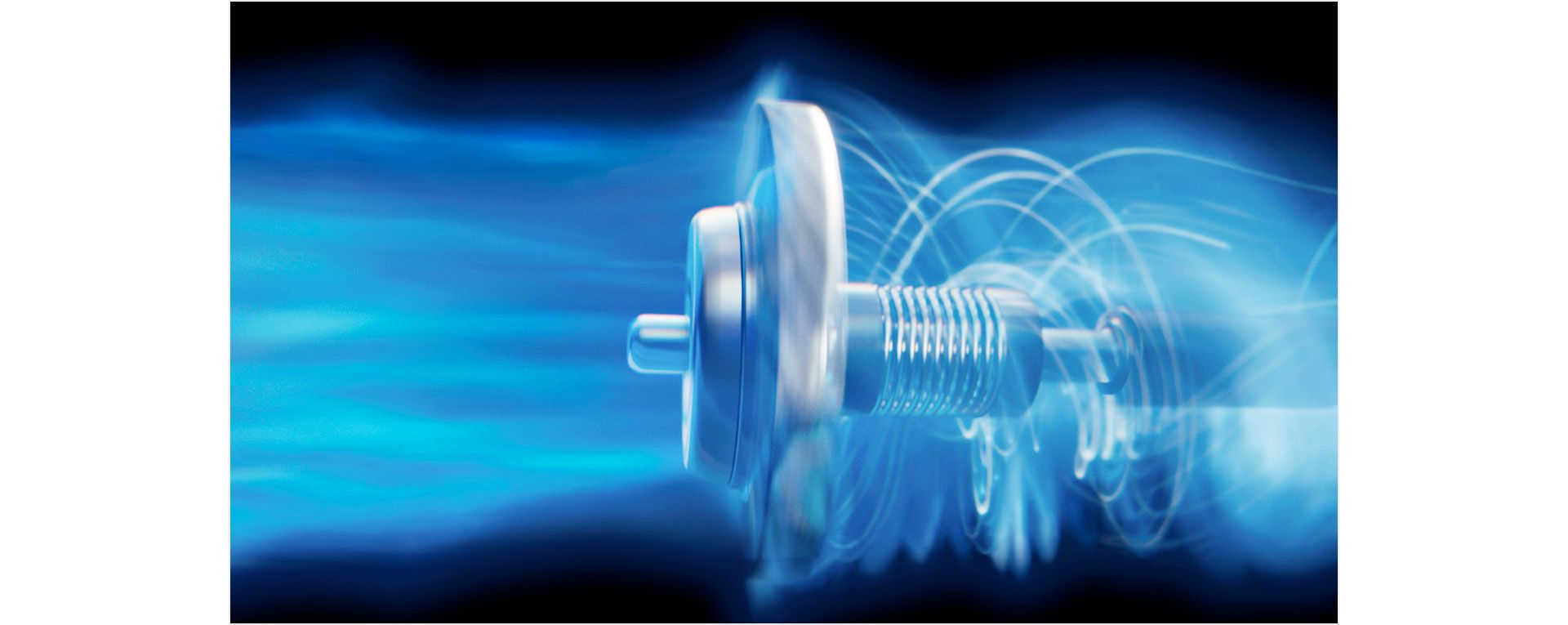 A side-on view of the Hyperdymium motor, with airflow visualised in bright blue.