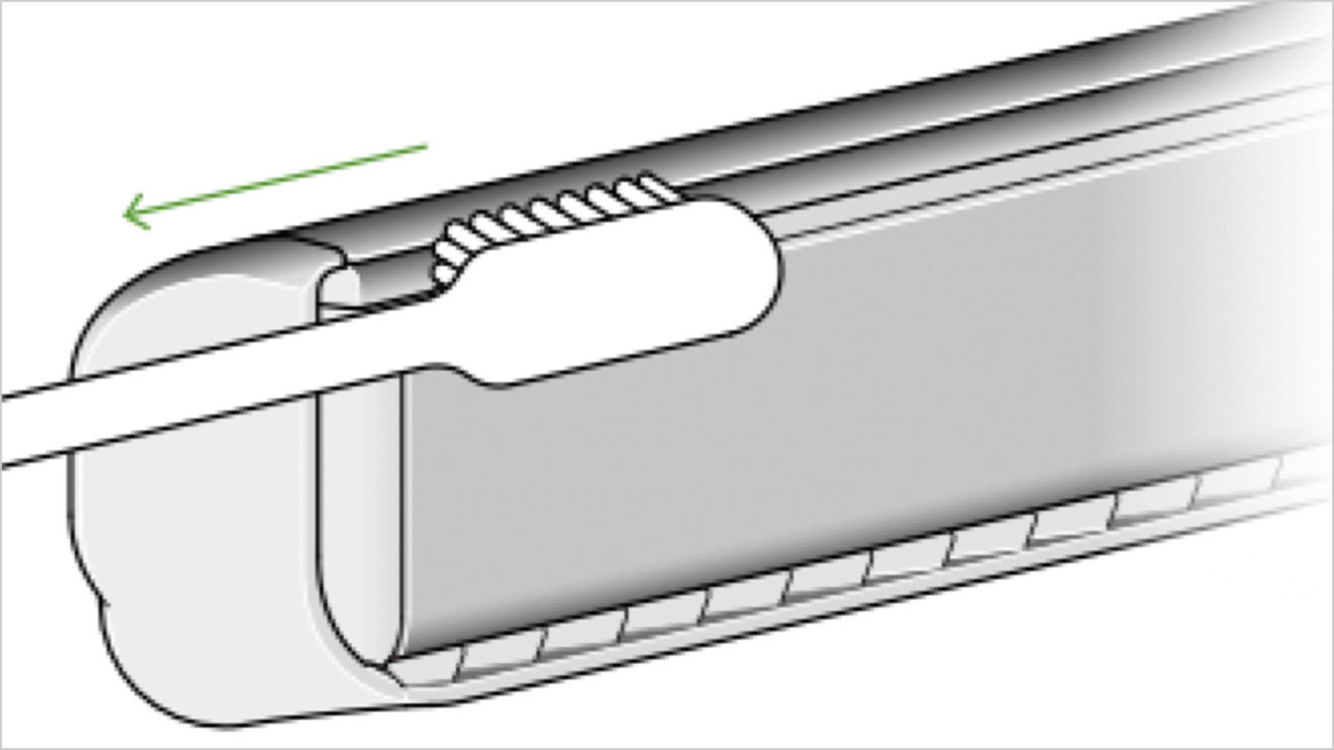 Illustration of tension bars being cleaned with a toothbrush.