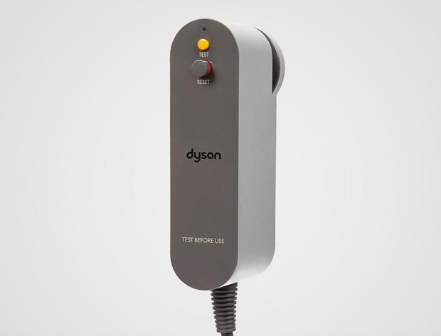 A PRCD plug is shown front on with its test and reset buttons visible