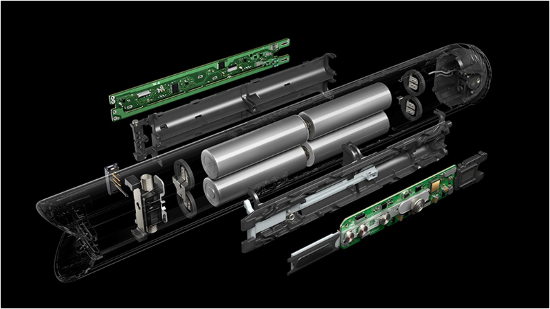 Cutaway of the battery technology inside the Dyson Corrale