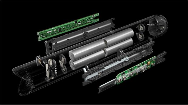 Close-up x-ray shot of the 4-cell lithium-ion battery
