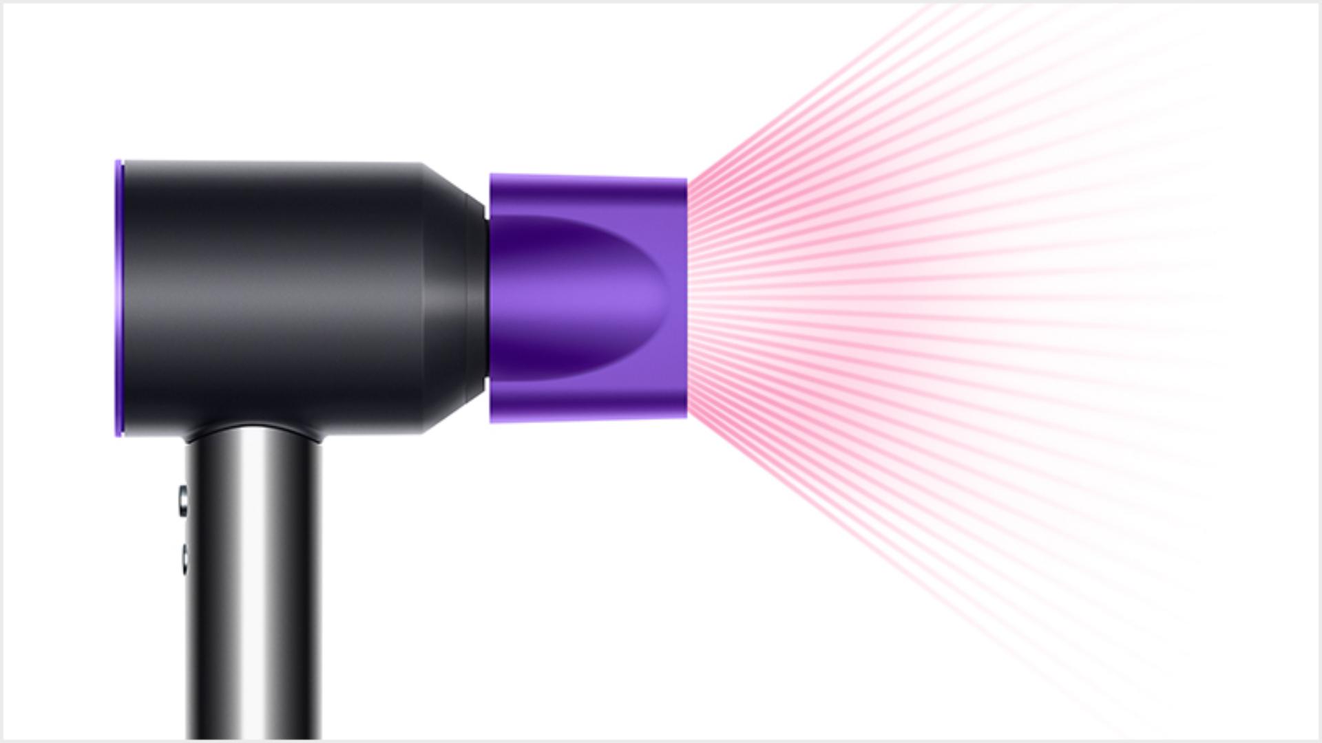 Dyson Supersonic™ hair dryer Black/Nickel with Smoothing nozzle attached
