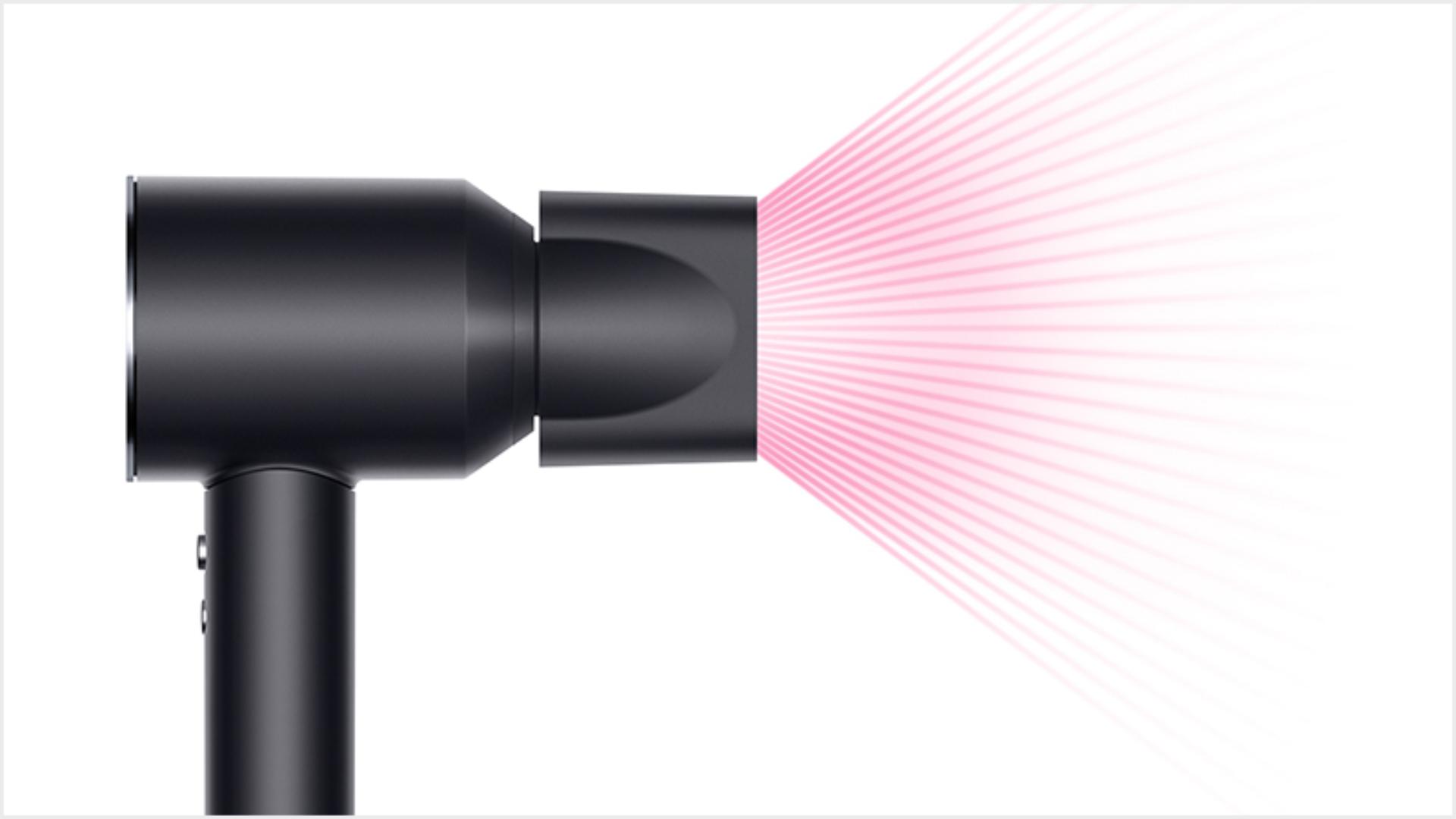 Dyson Supersonic™ hair dryer Black/Nickel with smoothing nozzle attached