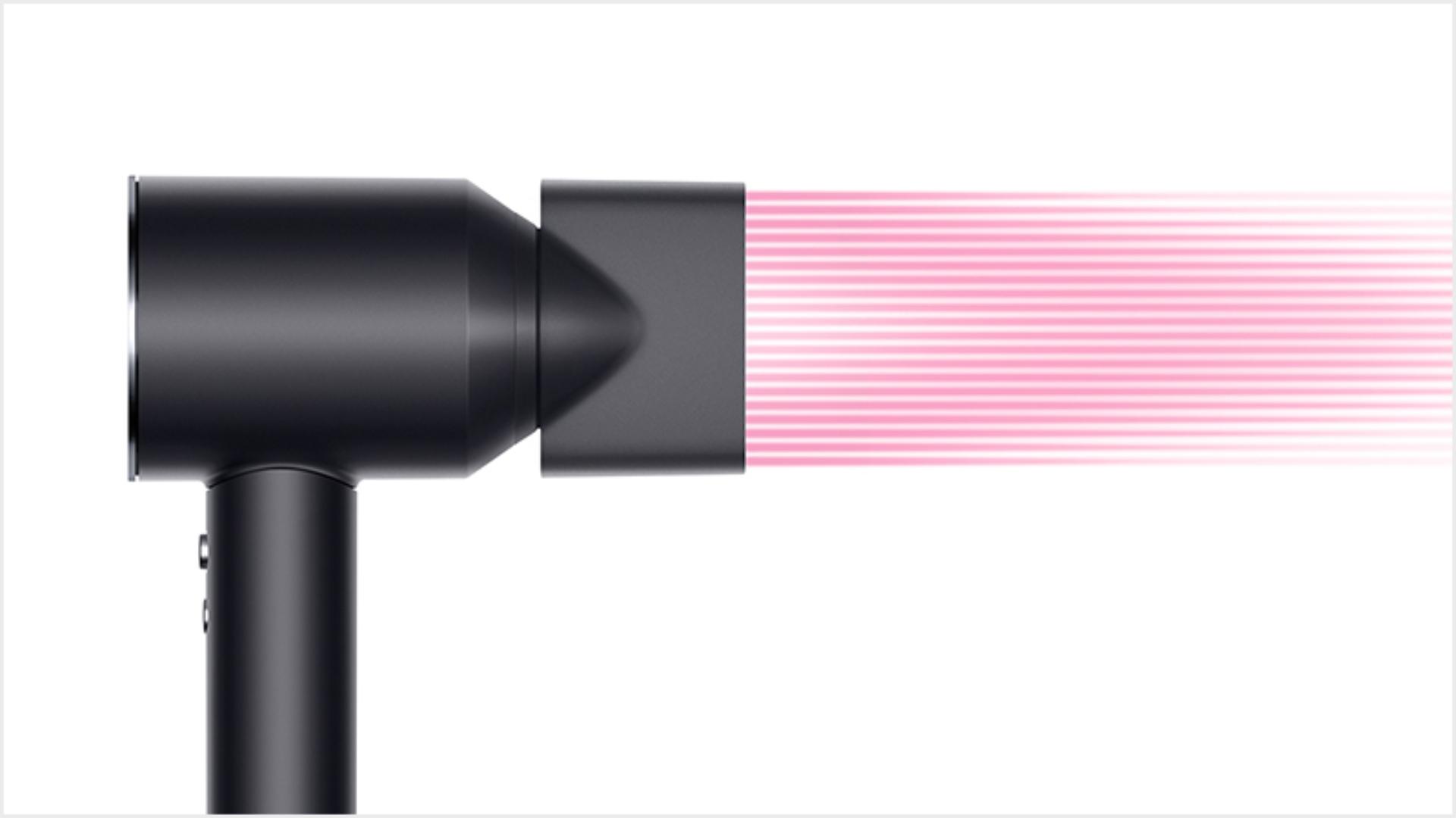 Side view of the Dyson Supersonic with Styling concentrator attachment.