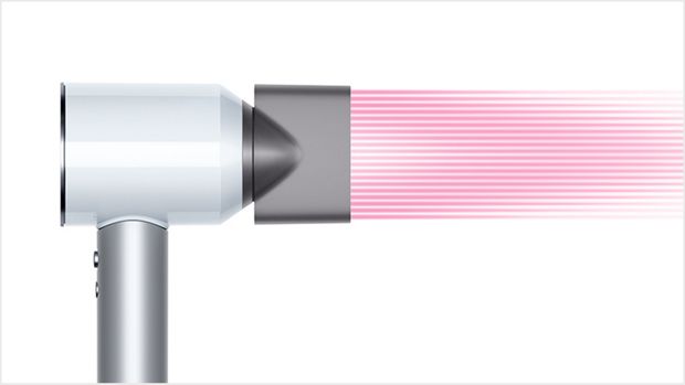 Dyson Supersonic™ hair dryer White/Silver with re-engineered Styling concentrator attached