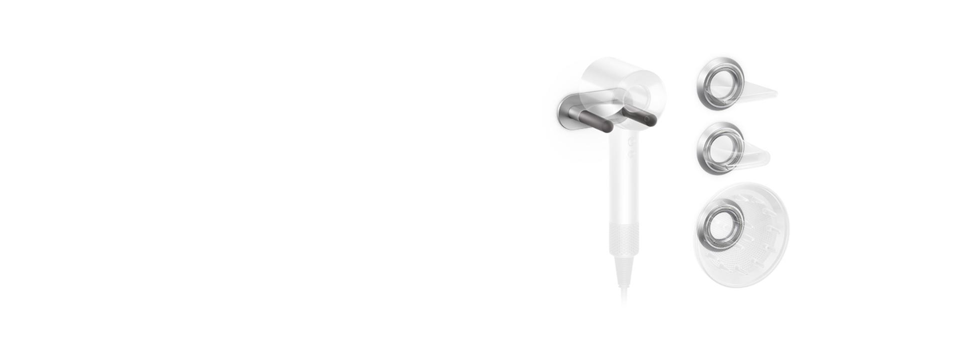 Dyson Supersonic™ hair dryer wall cradle and magnetic attachment docks