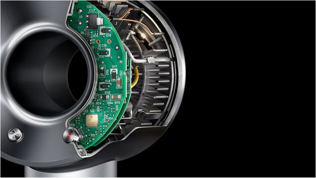 Dyson SupersonicTM saç kurutma makinesinin iç kesiti