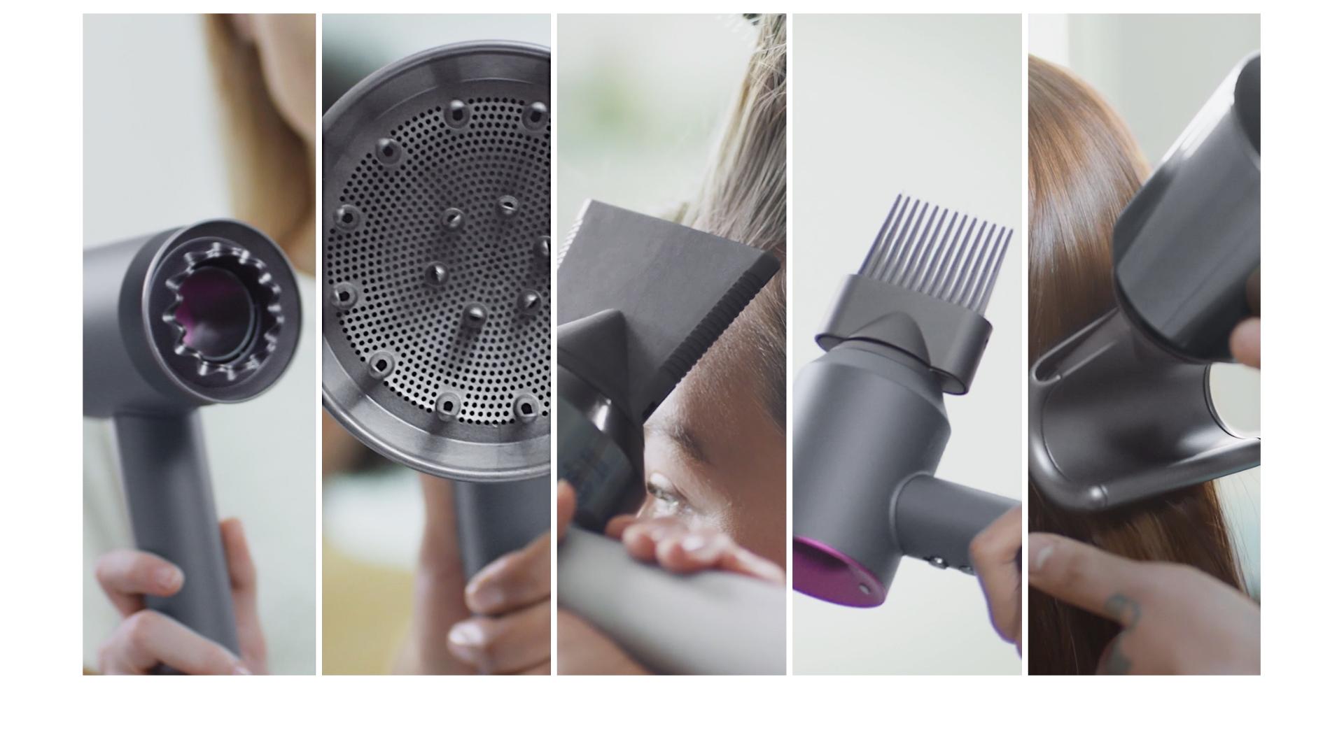 The five styling attachments for the Dyson Supersonic hair dryer