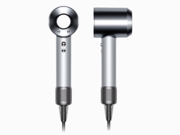 Dyson Supersonic professional hair dryer, front and side view.