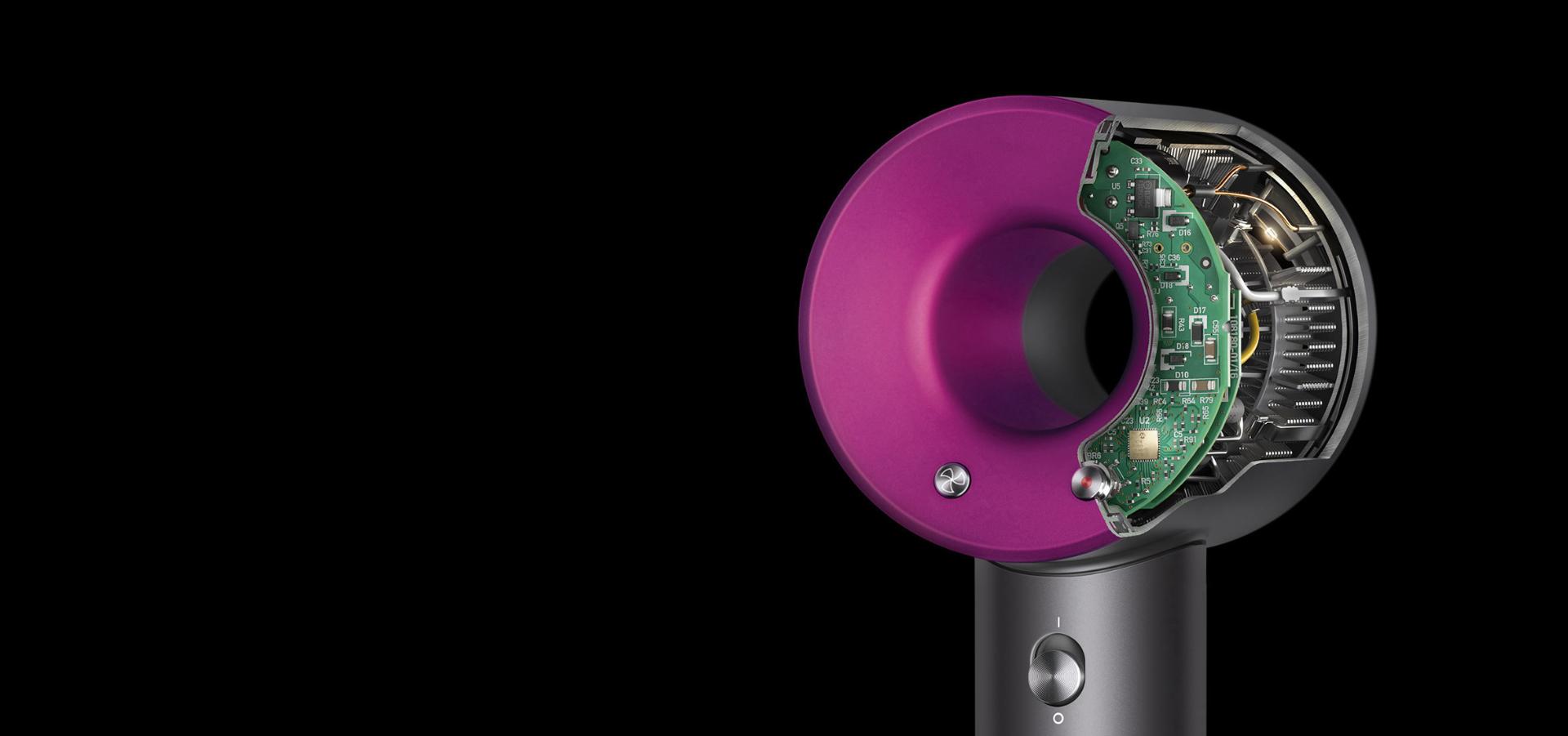Cutaway inside the Dyson Supersonic hair dryer and intelligent heat control