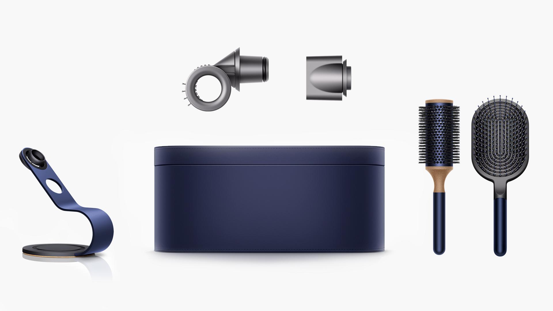 Line up of Dyson Supersonic hair dryer attachments