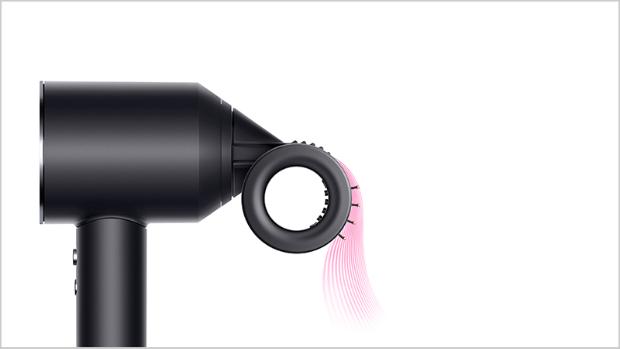 Side view of the Dyson Supersonic with Flyaway smoother attachment.