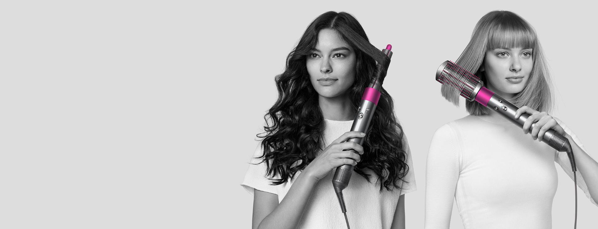 Dyson Airwrap styler curling and smoothing hair.