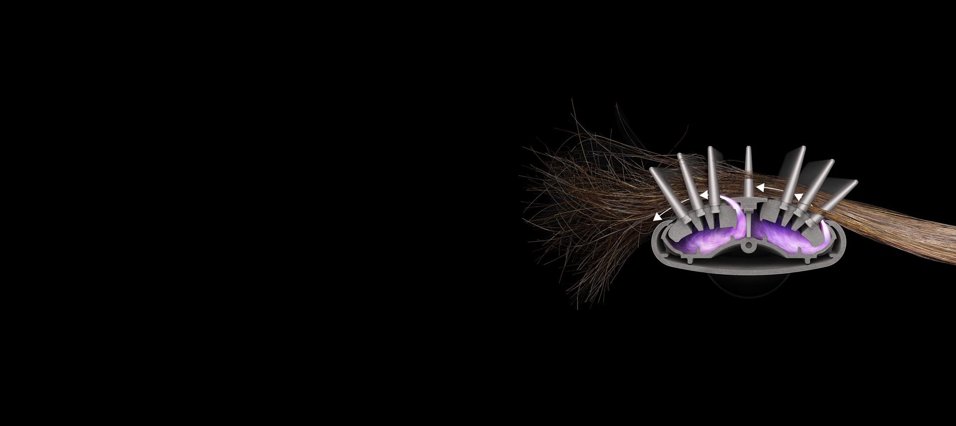 The Coanda effect attracts hair to brush