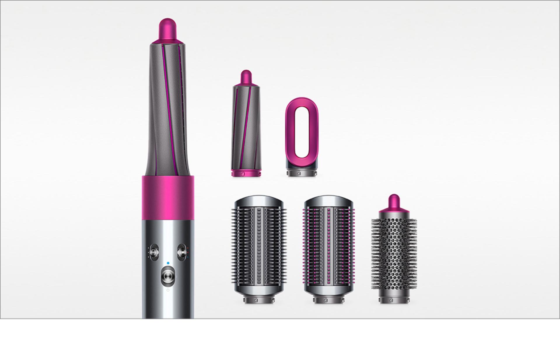 Three models using different Dyson Airwrap™ hair styler attachments 