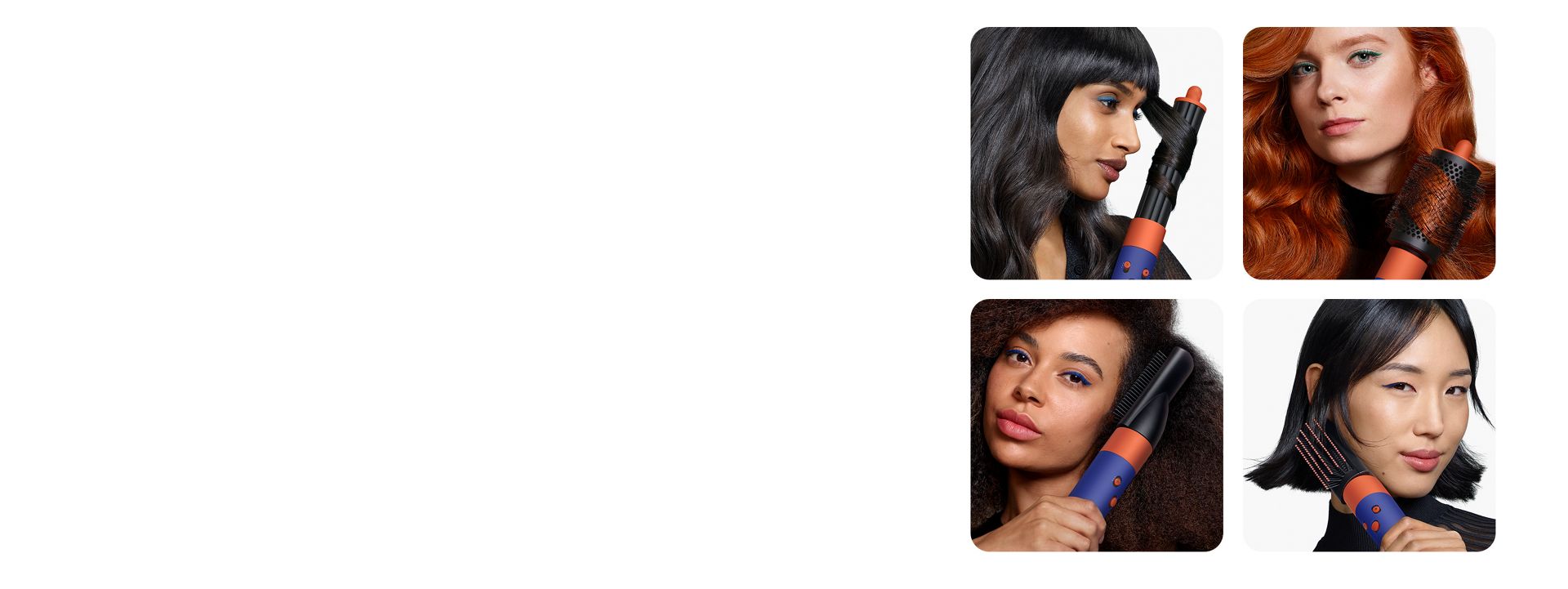 Four models using the  Dyson Airwrap i.d. multi-styler and dryer with different attachments.