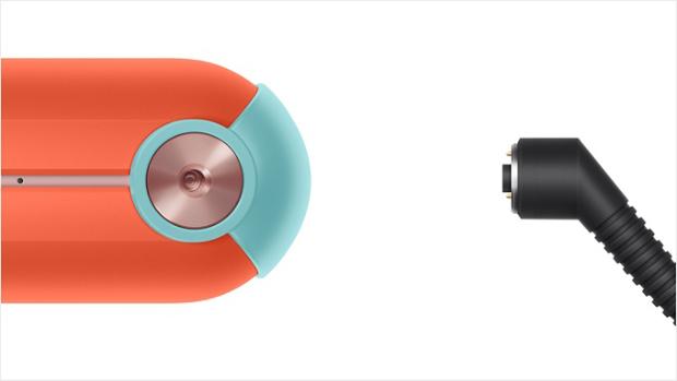 Crop shot of the hinge end of the Corrale, with a detached power cable to the right