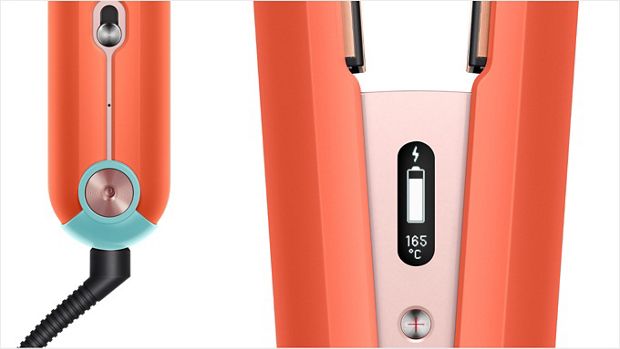 Crop shot of the hinge end of the Corrale, with power cable attached. Plus another crop shot of  OLED screen showing almost full battery