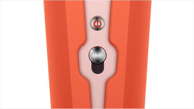 Crop shot of side edge of Corrale, with power button and Safety lock