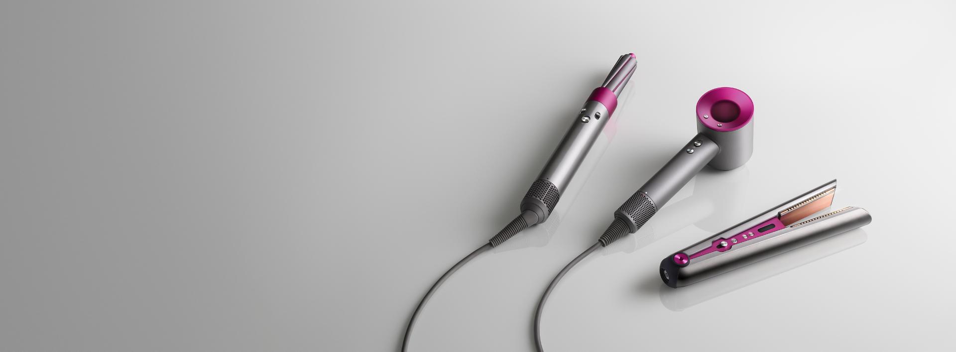 Line up of Dyson hair care products