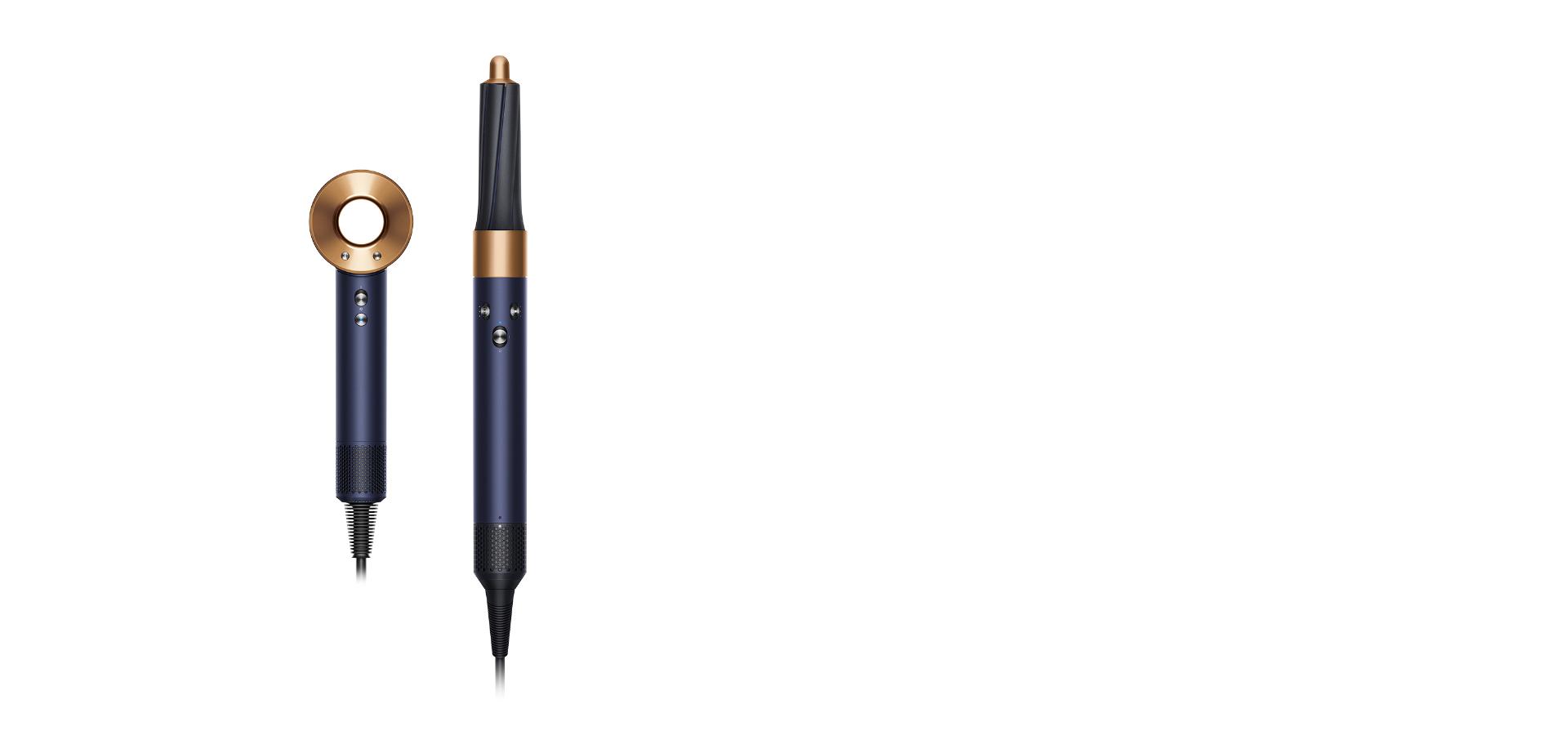 Dyson Corrale straightener Airwrap styler and Supersonic hair dryer in Prussian blue and rich copper